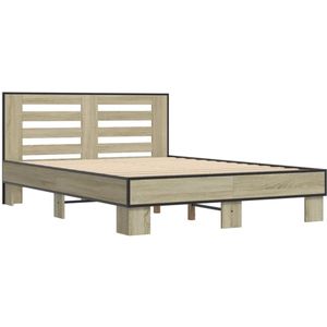 vidaXL Bedframe bewerkt hout metaal sonoma eikenkleurig 140x200 cm