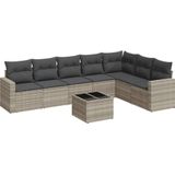 vidaXL 8-delige Loungeset met kussens poly rattan lichtgrijs