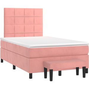 vidaXL Boxspring met matras fluweel roze 120x190 cm