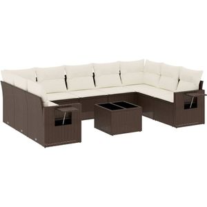 vidaXL 10-delige Loungeset met kussens poly rattan bruin