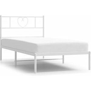 vidaXL Bedframe met hoofdbord metaal wit 100x190 cm