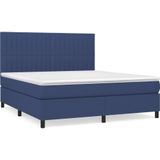 vidaXL Boxspring met matras stof blauw 160x200 cm