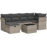 vidaXL - 7-delige - Loungeset - met - kussens - poly - rattan - lichtgrijs