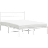 vidaXL Bedframe met hoofdbord metaal wit 135x190 cm