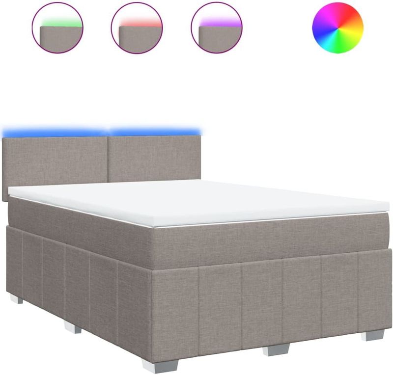 vidaXL Boxspring met matras stof taupe 140x200 cm