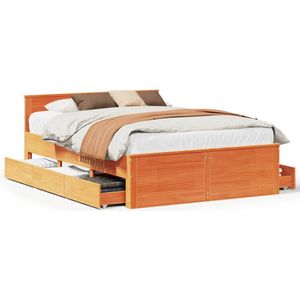 vidaXL Bedframe zonder matras met hoofdbord hout wasbruin 140x190 cm