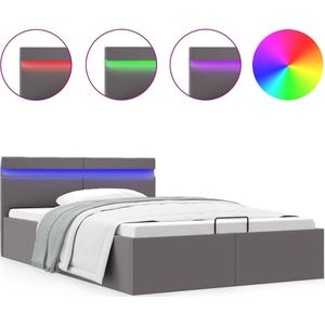 vidaXL Bedframe met opslag hydraulisch LED kunstleer grijs 140x200 cm