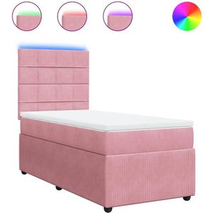 vidaXL Boxspring met matras fluweel roze 90x200 cm