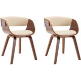 VidaXL Eetkamerstoelen 2 st Gebogen Hout & Kunstleer Crèmekleurig