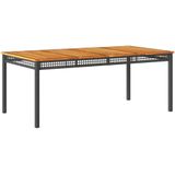 vidaXL Tuintafel 180x90x75 cm poly rattan en acaciahout zwart