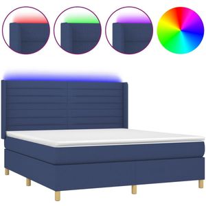 vidaXL Boxspring met matras en LED stof blauw 180x200 cm