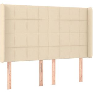 vidaXL Hoofdbord met randen 147x16x118/128 cm stof crèmekleurig