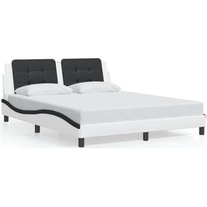vidaXL Bedframe met hoofdbord kunstleer zwart en wit 160x200 cm
