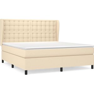 vidaXL Boxspring met matras stof crèmekleurig 160x200 cm