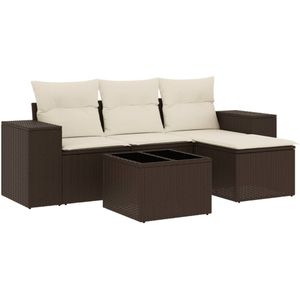 vidaXL 5-delige Loungeset met kussens poly rattan bruin