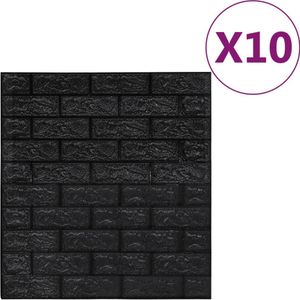 vidaXL 3D-behang zelfklevend 10 st bakstenen zwart