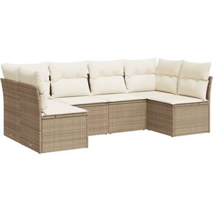 vidaXL - 6-delige - Loungeset - met - kussens - poly - rattan - beige