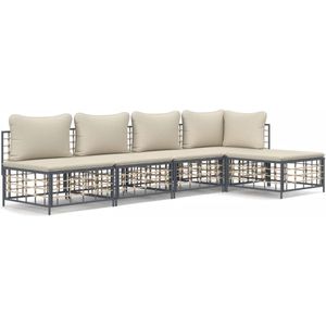 VidaXL Loungeset 5-delig met Kussens - Poly Rattan Antracietkleurig