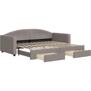 vidaXL Slaapbank met onderschuifbed en lades 90x200 cm stof taupe