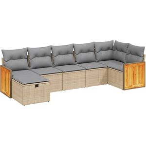 vidaXL 7-delige Loungeset met kussens poly rattan gemengd beige