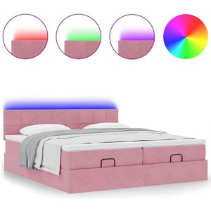 vidaXL Ottoman bed met matrassen en LED's 160x200cm fluweel roze