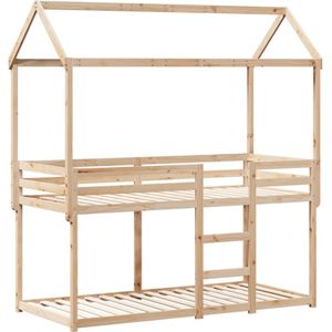 vidaXL Stapelbed 75x190 cm met dak massief grenenhout