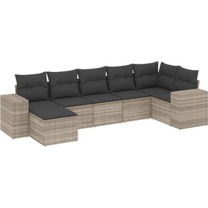 vidaXL 7-delige Loungeset met kussens poly rattan lichtgrijs