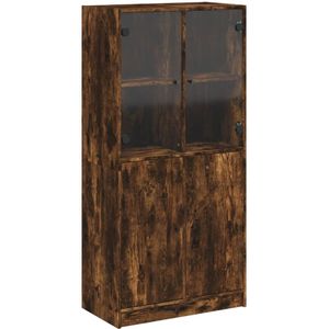 vidaXL - Hoge - kast - met - deurenx37x142 - cm - bewerkt - hout - gerookt - eiken