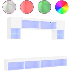 vidaXL 6-delige Tv-wandmeubelset met LED-verlichting bewerkt hout wit