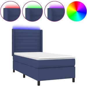 vidaXL Boxspring met matras en LED stof blauw 90x200 cm