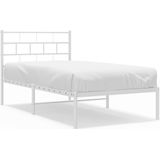 vidaXL Bedframe met hoofdbord metaal wit 100x200 cm