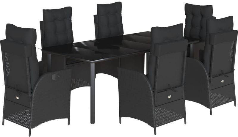 vidaXL 7-delige Tuinset met kussens poly rattan zwart