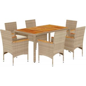 vidaXL 7-delige Tuinset met kussens poly rattan en acaciahout beige