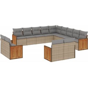 vidaXL 13-delige Loungeset met kussens poly rattan beige