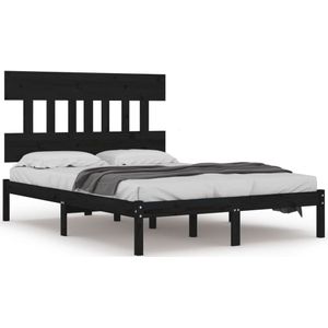 vidaXL Bedframe massief hout zwart 160x200 cm