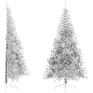 vidaXL Kunstkerstboom 240 cm PVC zilverkleurig - Halfrond ontwerp - Realistische uitstraling - Stevige standaard