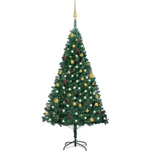 vidaXL Kunstkerstboom met verlichting en kerstballen 180 cm PVC groen