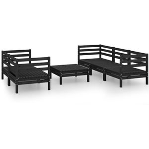 vidaXL 6-delige Loungeset massief grenenhout zwart