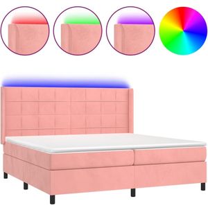 VidaXL Boxspring met Matras en LED Fluweel Roze 200x200 cm