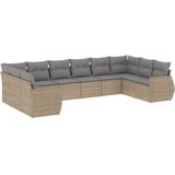 vidaXL 10-delige Loungeset met kussens poly rattan beige