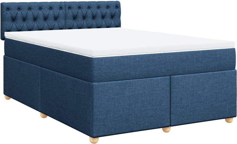vidaXL Boxspring met matras stof blauw 140x200 cm