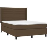 vidaXL Boxspring met matras en LED stof donkerbruin 140x200 cm