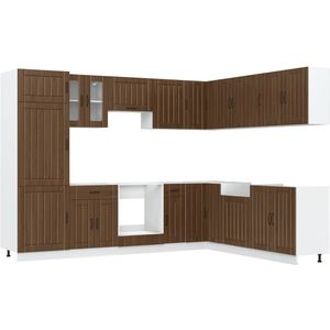 vidaXL - 14-delige - Keukenkastenset - Lucca - bewerkt - hout - bruin - eikenkleur
