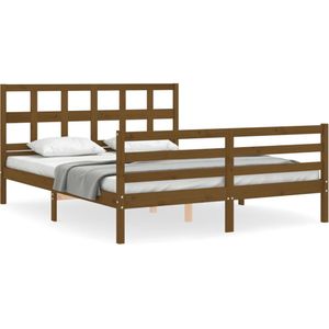 vidaXL Bedframe met hoofdbord hout honingbruin 160x200 cm