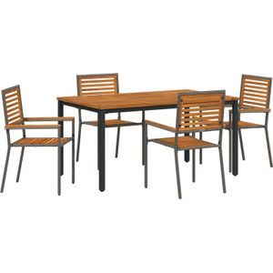 vidaXL 5-delige tuin eettafelset in grijs poly rattan en acacia