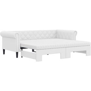 vidaXL Slaapbank onderschuifbed en matrassen 90x200 cm kunstleer wit