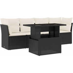 vidaXL 5-delige Loungeset met kussens poly rattan zwart