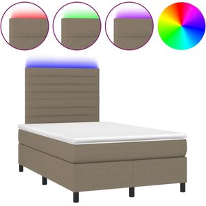 vidaXL Boxspring met matras en LED stof taupe 120x190 cm