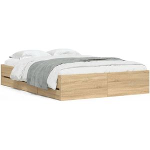 vidaXL Bedframe met lades bewerkt hout sonoma eikenkleurig 135x190 cm