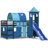 vidaXL Kinderhoogslaper met toren 90x200 cm massief grenenhout blauw